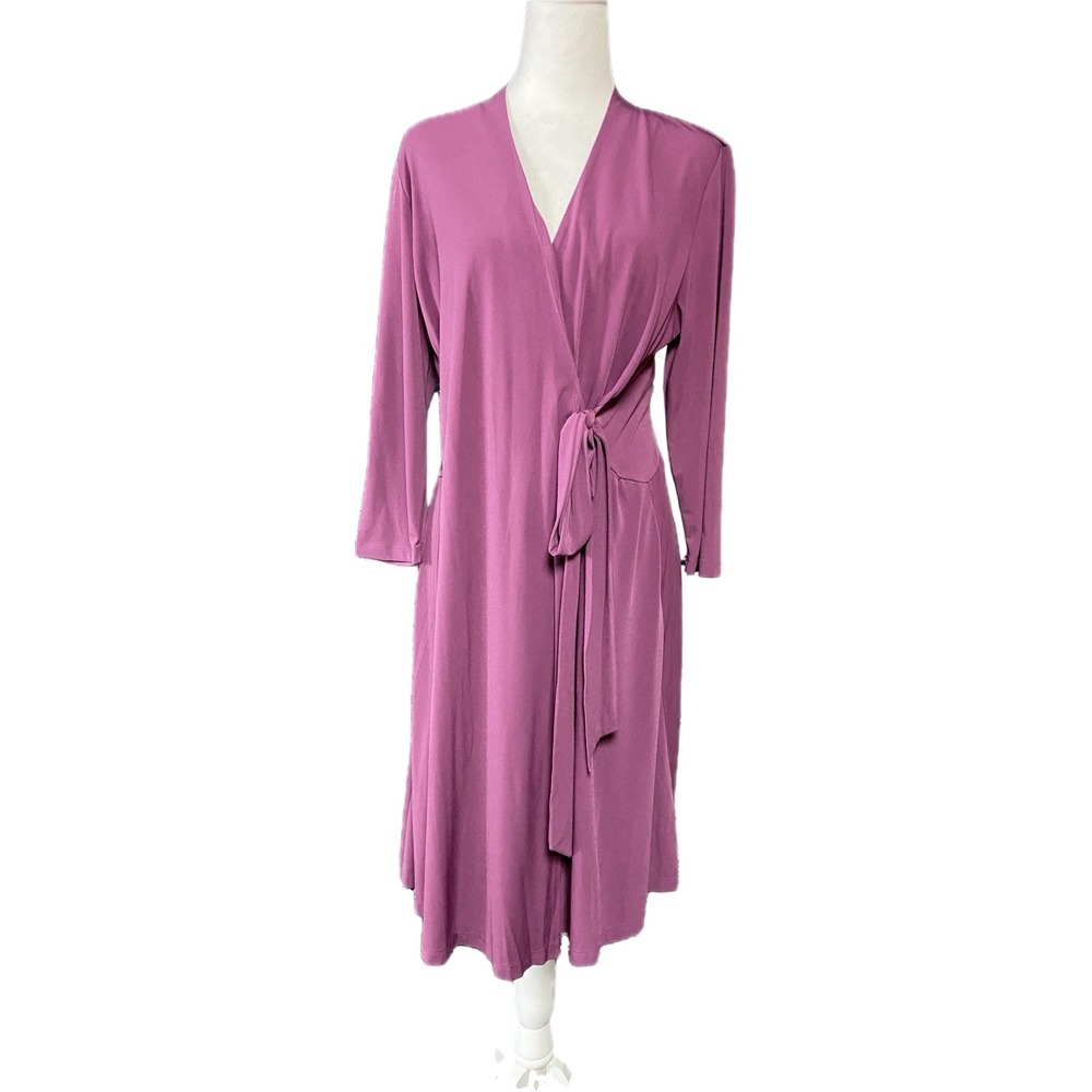The Look Randolph Duke Dress Womens M Purple Wrap Jersey Knit Midi 3/4 Sleeve